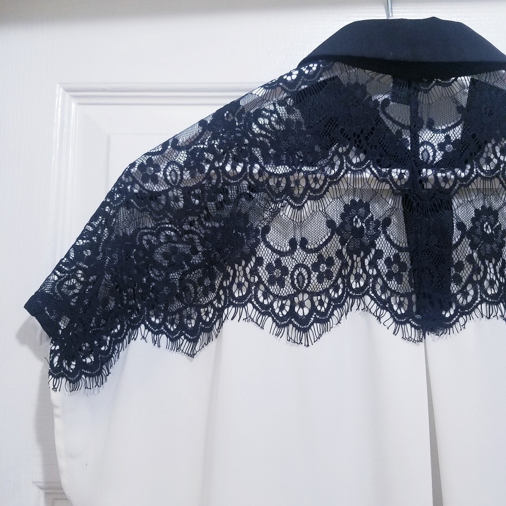 Button Up Lacey Collared Blouse